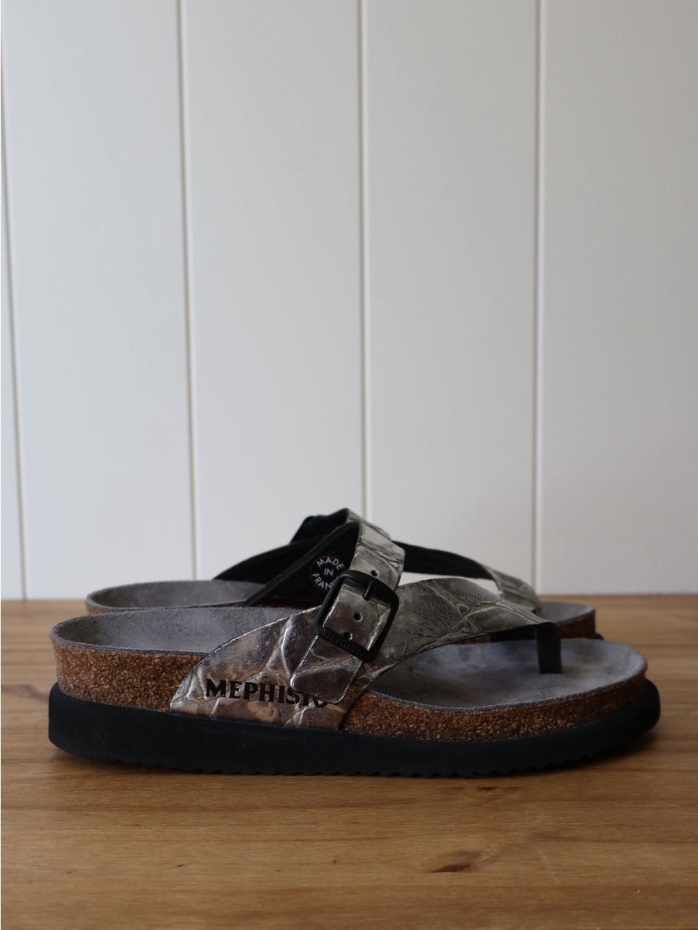 Mephisto Helen Silver Metallic Cork Footbed Sandals Size 36 Leather - Picture 2 of 7